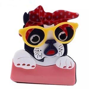 Acrylic Dog with Yellow Glasses Brooch